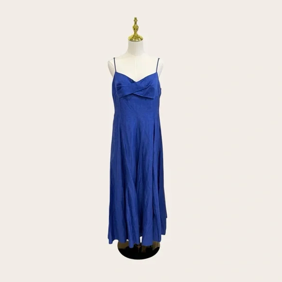Muse by Marchesa SZ 12 Hydrangea A-Line Sleeveless Linen Blend Dress Agean Blue - Picture 4 of 16